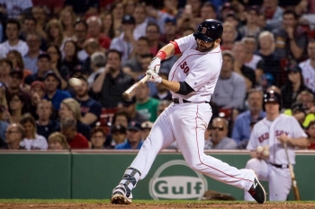 Mitch Moreland hit the go-ahead RBI double in the 7th inning of Saturday night's 11-3 win over the Tigers.